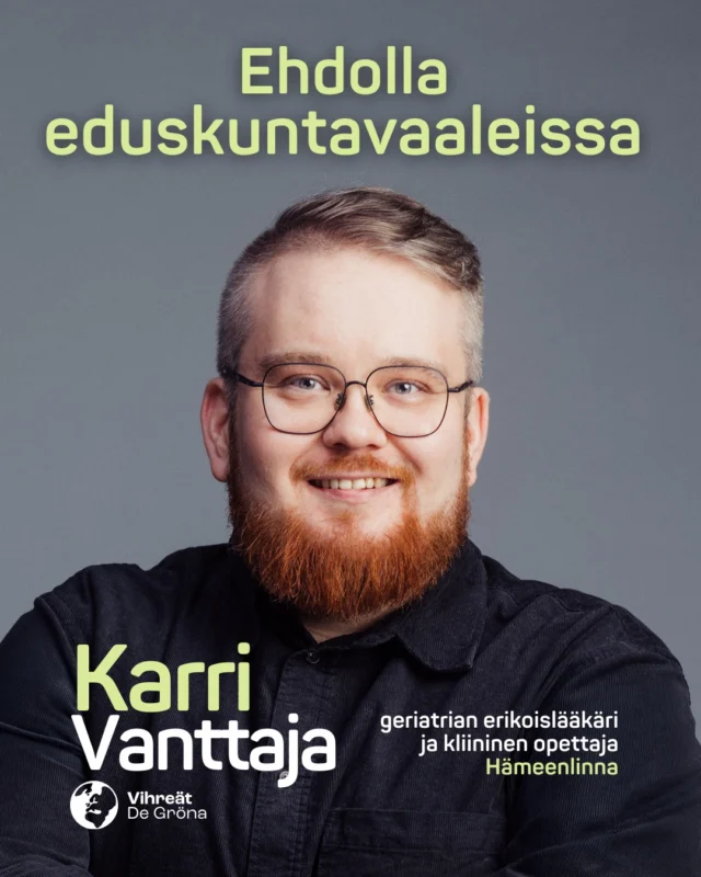 Hämeen Vihreät ovat nimenneet minut eduskuntavaaliehdokkaaksi. Kiitän lämpimästi luottamuksesta. 🙏💚

Lähdin mukaan politiikkaan sote-uudistuksen ja ensimmäisten aluevaalien myötä, koska halusin tuoda päätöksentekoon lääkärin käytännön kokemusta sosiaali- ja terveyspalveluista. Näiden vuosien aikana on tullut selväksi, kuinka vahvasti hyvinvointialueiden mahdollisuudet riippuvat valtion päätöksistä ja rahoituksesta. 👨‍⚕️🏛️

Olen huolissani kehityksestä, joka rapauttaa hyvinvointivaltion perustaa. Haluan rakentaa Suomea, jossa nuorilla on uskoa tulevaan, jokaisella mahdollisuus koulutukseen ja työhön sekä oikeus riittävään hoitoon, huolenpitoon ja turvalliseen arkeen kaikissa elämän vaiheissa. 🎓🏥🛡️

Minulle planetaarinen hyvinvointi tarkoittaa sitä, että ihmisten hyvinvointi ja luonnon kantokyky kulkevat käsi kädessä. Kun pidämme huolta ympäristöstä, vahvistamme samalla terveyttä, turvallisuutta ja kestävää taloutta. 🌍🌿

Uskon politiikkaan, joka perustuu yhteistyöhön, kuuntelemiseen ja luottamuksen rakentamiseen. Eriarvoistumisen ja vastakkainasettelun suunta on pystyttävä kääntämään. 🫱🏻‍🫲🏼

Vaalityö tehdään yhdessä. Jos haluat mukaan tukiryhmään tai kampanjaan, olet lämpimästi tervetullut. Tehdään yhdessä vaalivoitto ja palautetaan Hämeeseen vihreä kansanedustaja. Eduskuntavaalit käydään keväällä 2027. 📣💚

#eduskuntavaalit2027 #karrieduskuntaan2027 #hämeenvihreät #vihreät